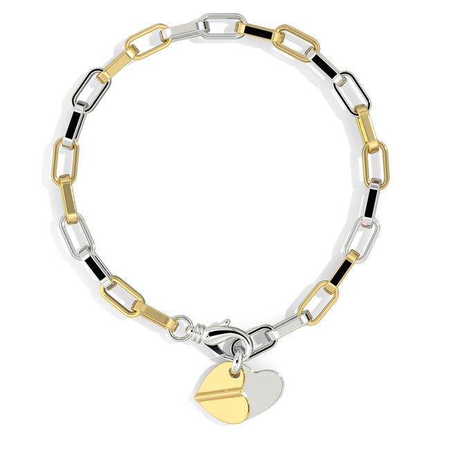 14k Two-Tone Gold Dangle Heart-shaped Bracelet (14.0.gr.tw)