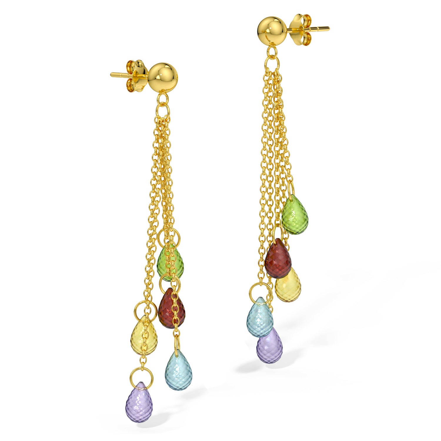 14k Gold Gemstones Dangle briolette Earrings (12.30.cts.tw) - JewelryNest