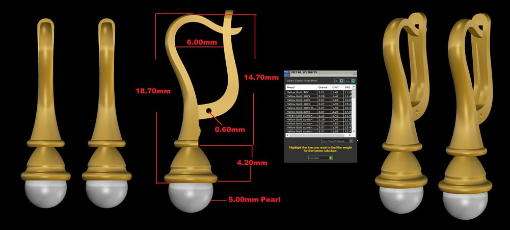 14k Solid Gold Pearl Dangle Drop Hoop Earrings (2.57.gr.tw) - JewelryNest