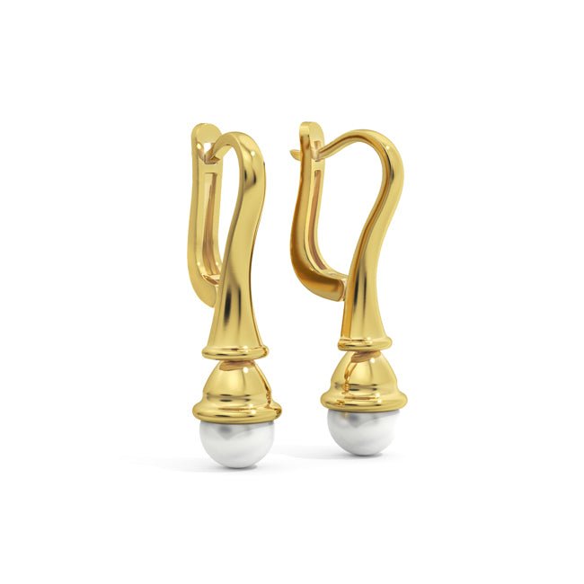 14k Solid Gold Pearl Dangle Drop Hoop Earrings (2.57.gr.tw) - JewelryNest