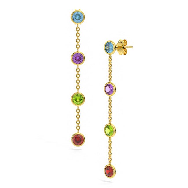 14k Multi Round Gemstones Dangle Earrings (2.0.cts.tw) - JewelryNest