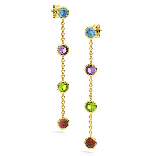14k Multi Round Gemstones Dangle Earrings (2.0.cts.tw) - JewelryNest