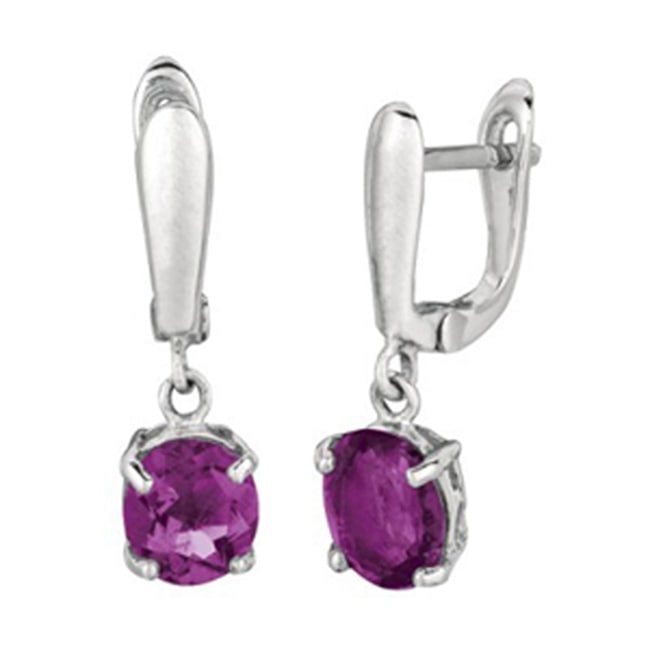 Sterling Silver Oval Amethyst Drop Earrings (3.20.cts.tw) - JewelryNest