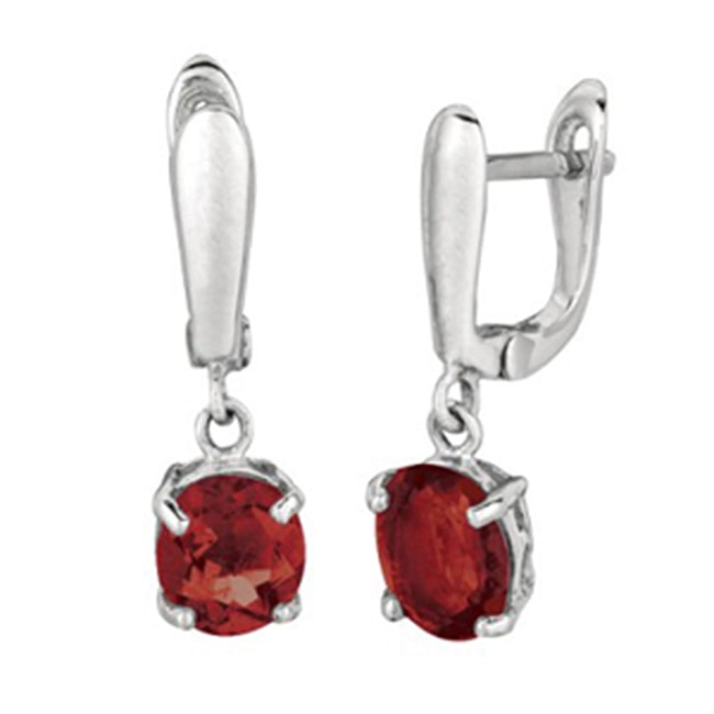 Sterling Silver Oval Garnet Drop Earrings (3.20.cts.tw) - JewelryNest