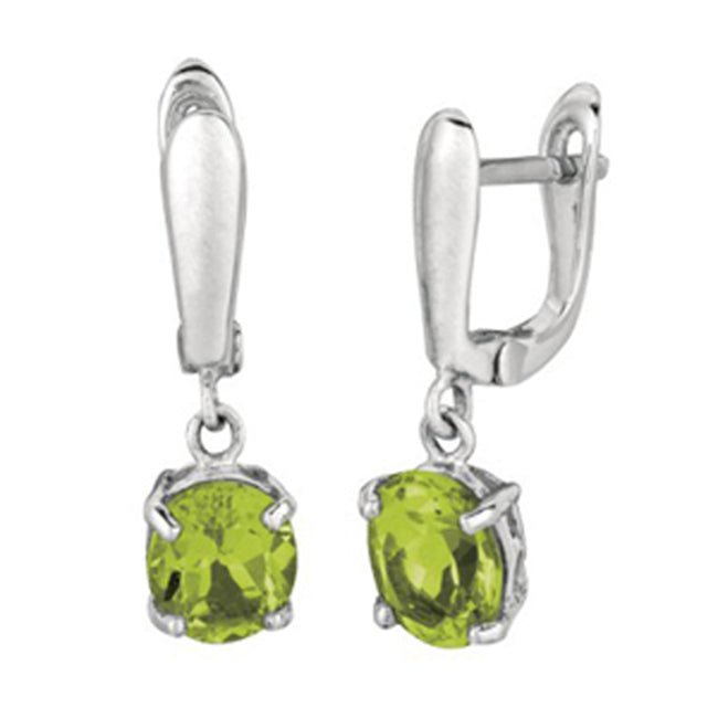 Sterling Silver Oval Peridot Dangle Earrings (3.20.cts.tw) - JewelryNest