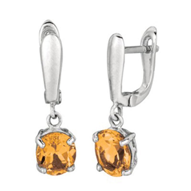 Sterling Silver Oval Citrine Dangle Earrings (3.20.cts.tw) - JewelryNest