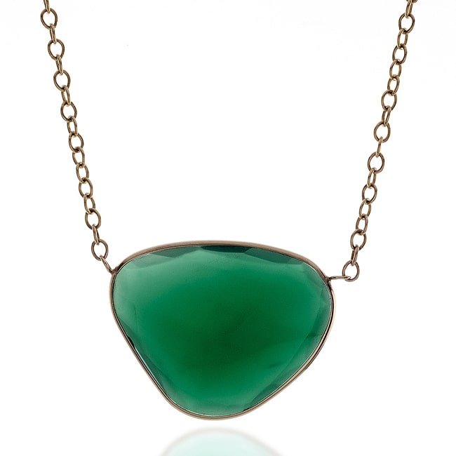 14k Yellow Gold Green Onyx Solitaire Necklace (25.0.cts.tw) - JewelryNest