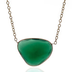 14k Yellow Gold Green Onyx Solitaire Necklace (25.0.cts.tw) - JewelryNest