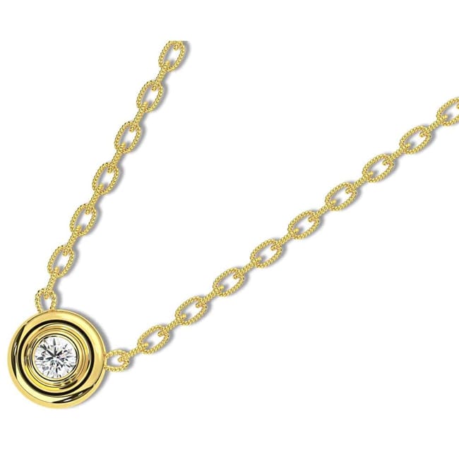 14k Yellow Gold Donut Bezel Diamond Solitaire Necklace (0.50.ct.tw) - JewelryNest
