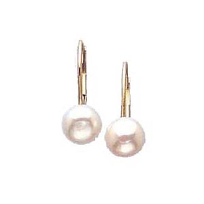 14k Solid Gold Dangle Pearl Button Earrings (6.0 mm) - JewelryNest