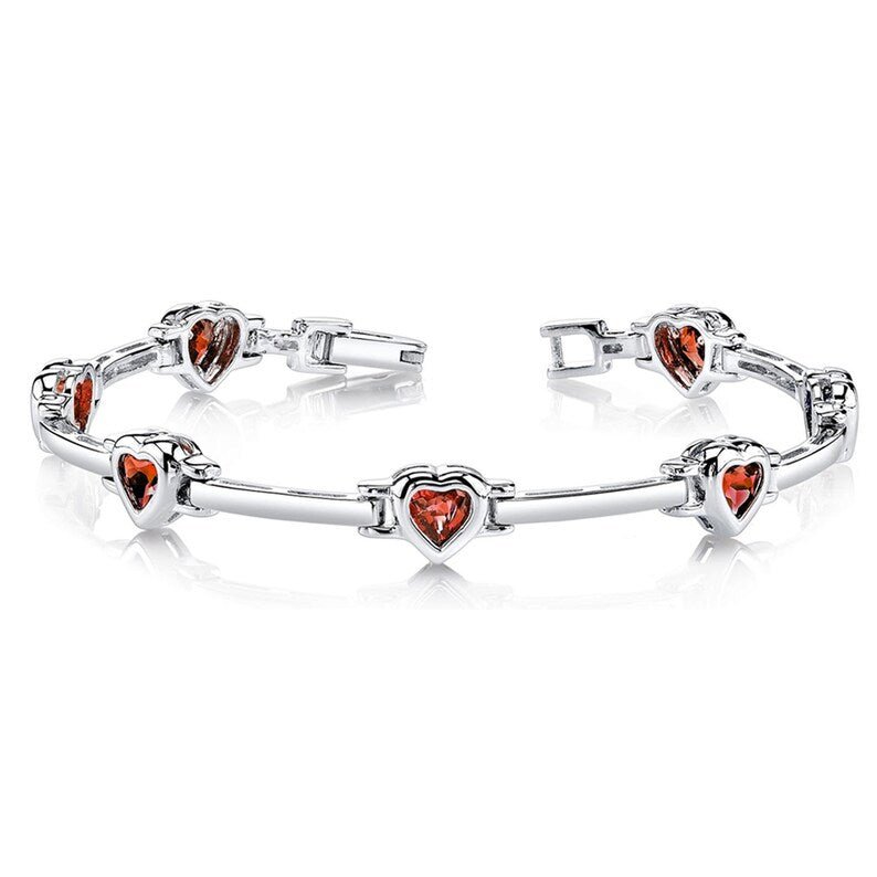 14k White Gold Heart - Shaped Garnet Bars Bracelet (2.10.cts.tw) - JewelryNest