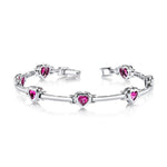 14k Gold Heart - Shaped Rubies Bar Bracelet (2.10.cts.tw) - JewelryNest