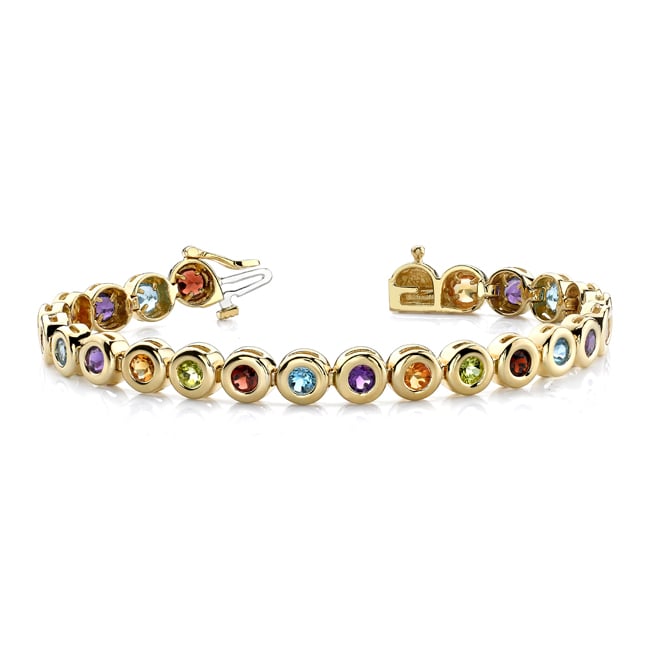 14k Gold Multi - Color Gemstone Bracelet (6.0.cts.tw) - JewelryNest