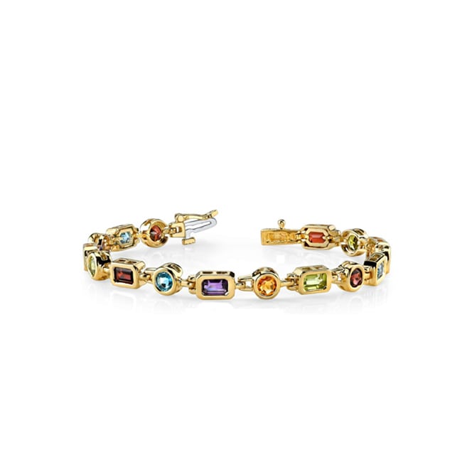 14k Gold Multi Shape Semi Precious Stone Bracelet (5.60.cts.tw) - JewelryNest