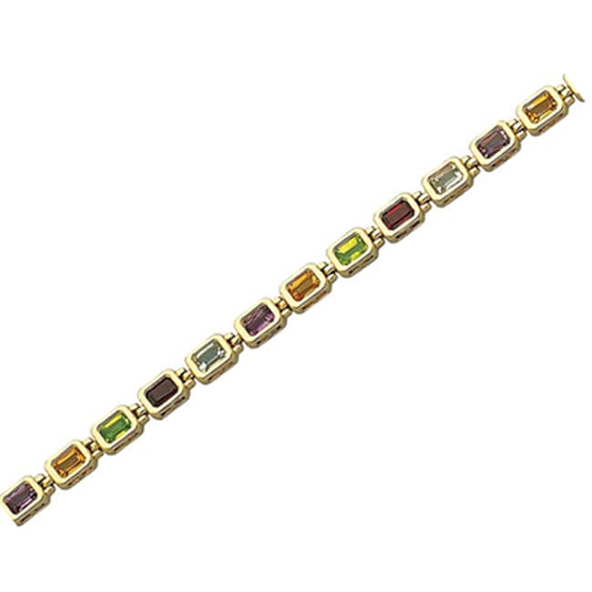 14k Gold Multi Color Emerald - Cut Gemstone Tennis Bracelet (6.40.cts.tw) - JewelryNest