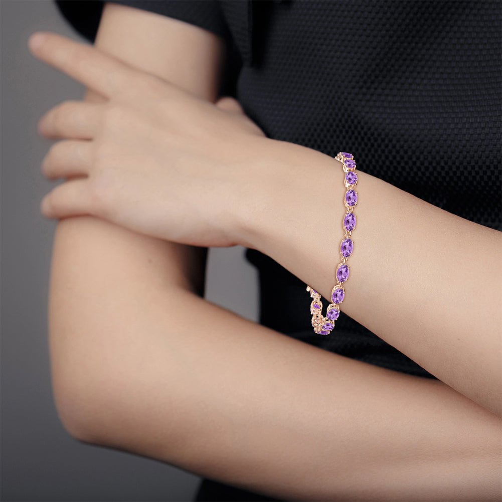 14k Gold Oval Amethyst Stone Bracelet (12.60.cts.tw) - JewelryNest