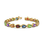 14k Gold Multi Pear - Shape Gemstone Tennis Bracelet (15.0.cts.tw) - JewelryNest