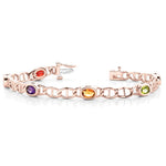 14k Rose Gold Oval Multi - Color Gemstone Link Bracelet (6.0.cts.tw) - JewelryNest