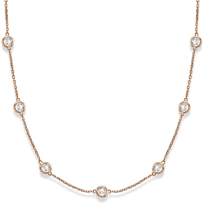 14k Rose Gold Round Diamonds Stationary Necklace (0.70.ct.tw) - JewelryNest