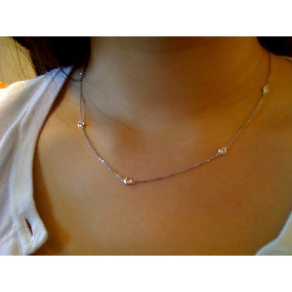 14k Rose Gold Round Diamonds Stationary Necklace (0.70.ct.tw) - JewelryNest