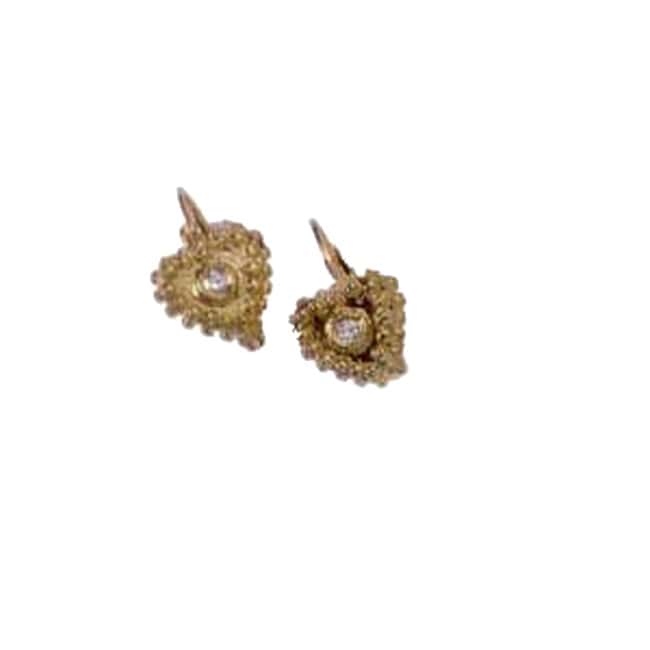 14k Gold Heart - Shaped Caviar Diamond Drop Earrings (0.06.ct.tw) - JewelryNest