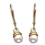 14k Solid Gold Dangle Cultured Pearl Earrings (3.5.gr.tw) - JewelryNest