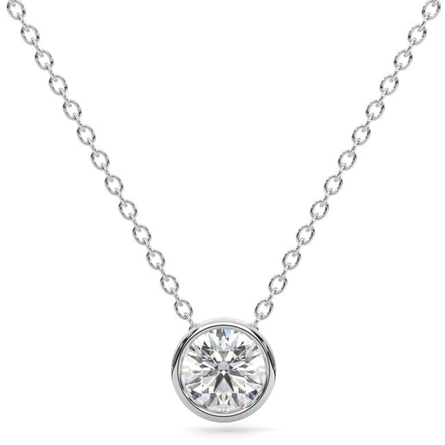 14k Solid Gold Round Diamond Solitaire Necklace (0.50.ct.tw) - JewelryNest