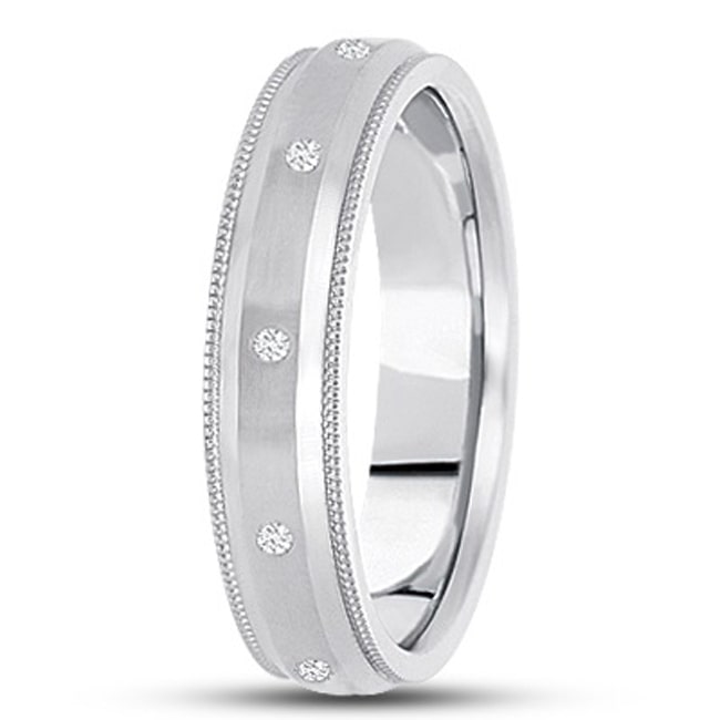 14k White Gold Round Diamond Milligrain Wedding Band (0.10 ct.tw) - JewelryNest
