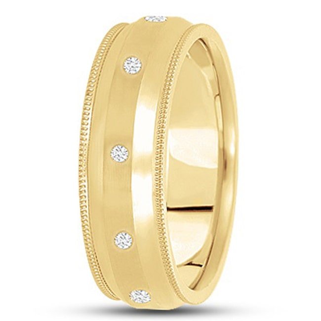 14k Yellow Gold Diamond Milligrain Wedding Band (0.10 ct.tw) - JewelryNest