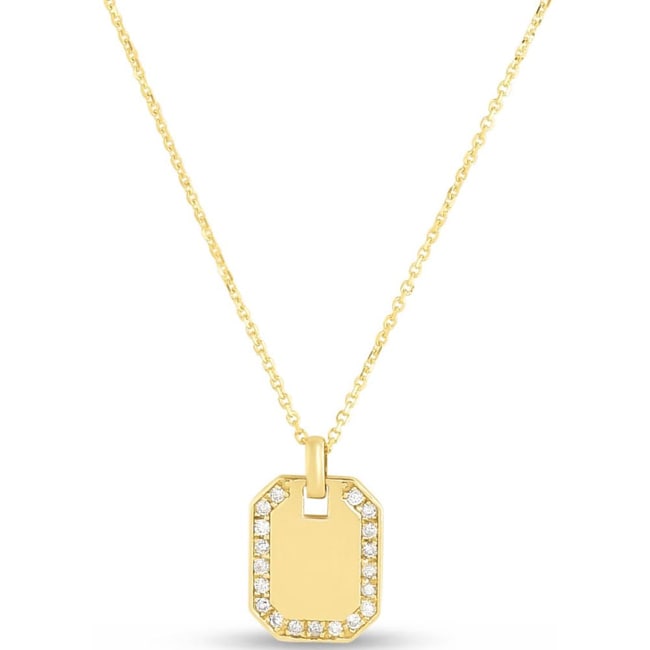 14K Yellow Gold Diamond Octagon Tag Necklace (0.019.ct.tw) - JewelryNest