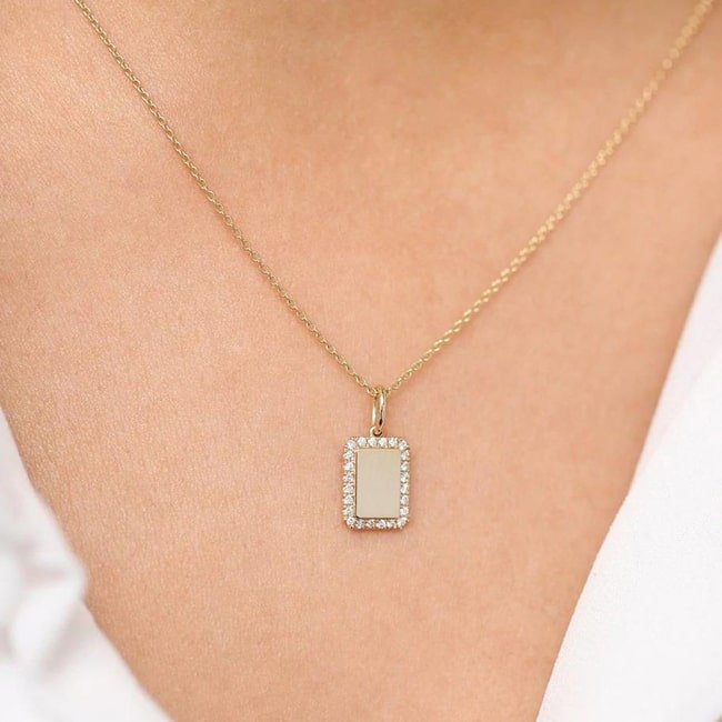 14K Yellow Gold Diamond Octagon Tag Necklace (0.019.ct.tw) - JewelryNest