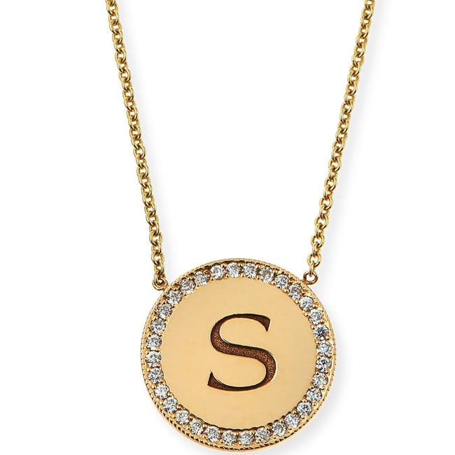 14k Halo Diamond Initial Personalized Disc Necklace (0.016.ct.tw) - JewelryNest