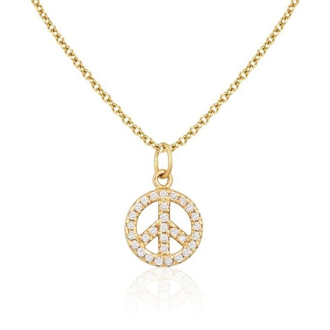 14k Yellow Gold Diamond Peace Sign Necklace (0.25.ct.tw) - JewelryNest