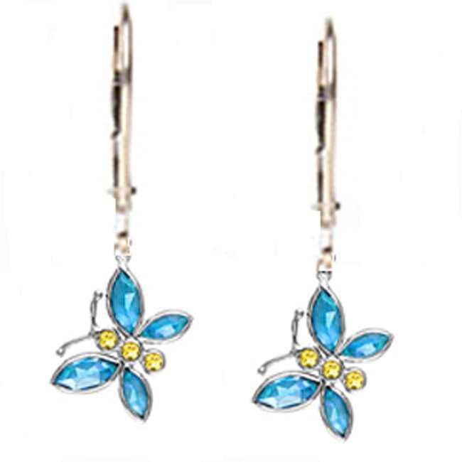 14k Gold Multi - Gemstones Butterfly Drop Earring (10.20.cts.tw) - JewelryNest