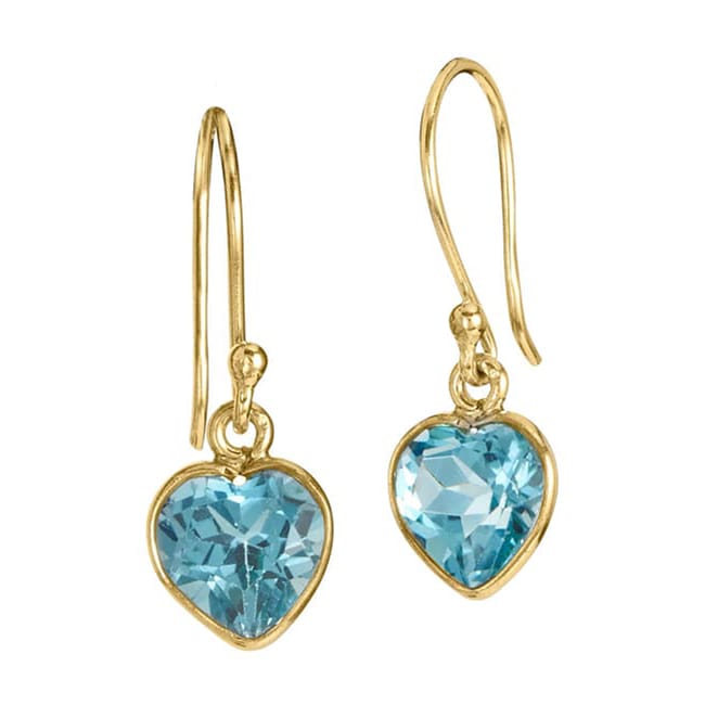 14k Yellow Blue - Topaz Heart Shaped Dangle Earrings (3.80.cts.tw) - JewelryNest