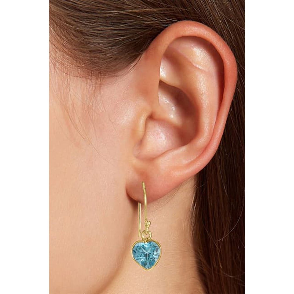 14k Yellow Blue - Topaz Heart Shaped Dangle Earrings (3.80.cts.tw) - JewelryNest