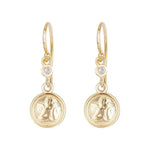 14k Solid Yellow Gold Mini Diamond Cherub Dangle Earring (0.0.6.ct.tw) - JewelryNest
