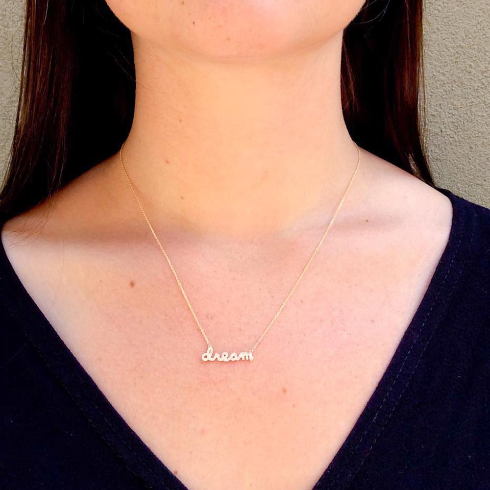 14k Yellow Gold Designer Diamond Dream Bar Name Necklace (0.27.ct.tw) - JewelryNest