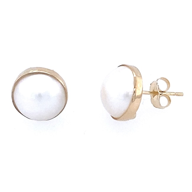 14k Yellow Gold 10.0 mm - 11.0 mm Cultured Mabe Pearl Earring - JewelryNest