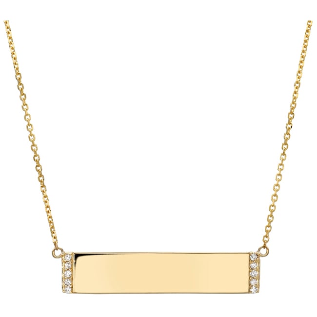 14k Halo Plain Bar Diamond Accented Disc Necklace (0.20.ct.tw) - JewelryNest