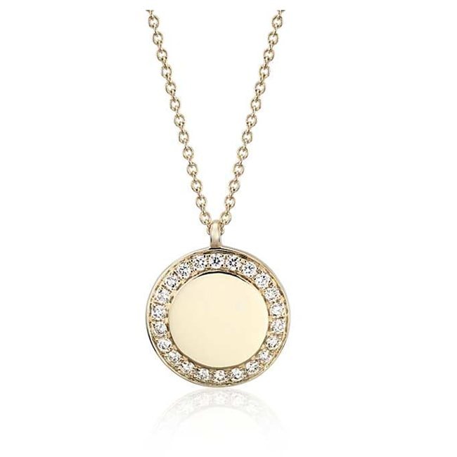 14k Personalize Engravable Diamond Disc Necklace Pendant (0.18.ct.tw) - JewelryNest