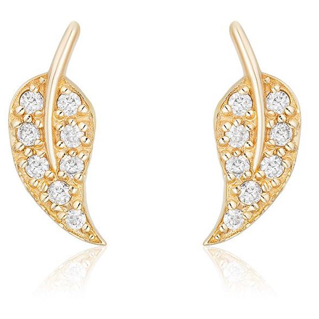14K Diamond Leaf Climber Earrings (0.32.ct.tw) - JewelryNest