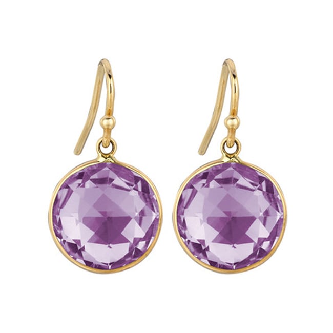 14k Gold Round Amethyst Dangle Drop Earring (14.0.cts.tw) - JewelryNest