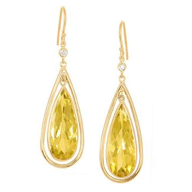 14k Gold Lemon - Quartz - Diamond Dangle Earring (20.10 cts.tw) - JewelryNest