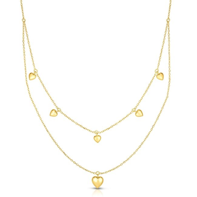 14K Yellow Gold Puffed Heart Multi - Strand Necklace (6.10.gr.tw) - JewelryNest