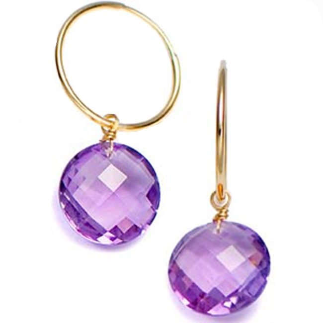 14k Gold Double Face Round Amethyst Hoop Earrings (14.0.cts.tw) - JewelryNest