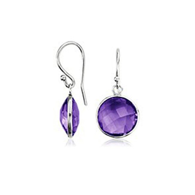14k White Gold Round Purple Amethyst Drop Earring (7.0.cts.tw) - JewelryNest