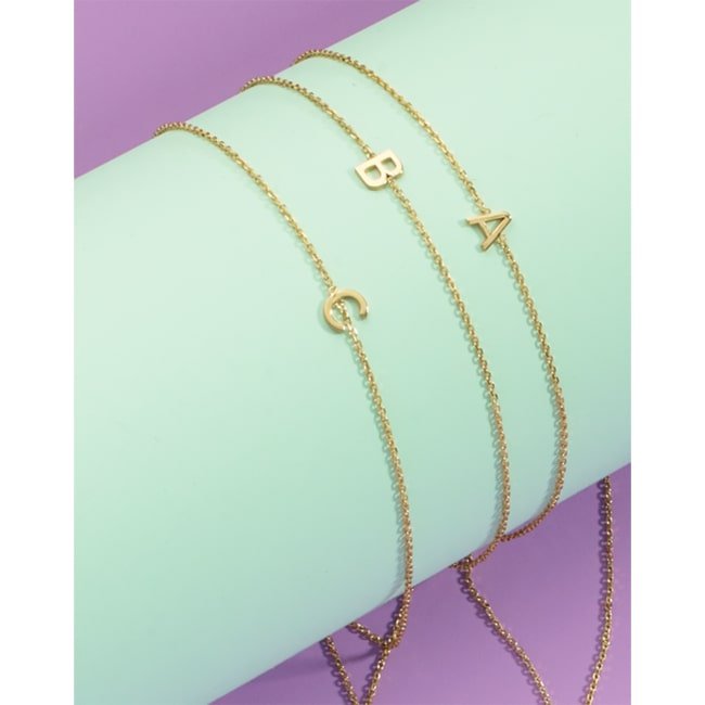 14k Gold Mini Initial Letter Bracelet - JewelryNest