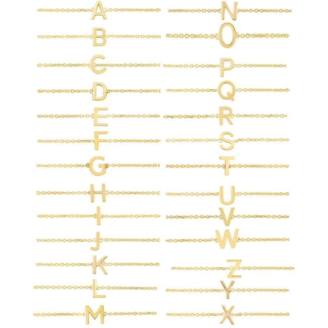 14k Gold Mini Initial Letter Bracelet - JewelryNest