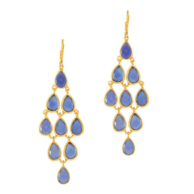Sterling Silver Blue Chalcedony Chandelier Earrings (17.0.cts.tw) - JewelryNest